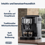 De'Longhi Magnifica S ECAM 22.110.B fully automatic coffee machine with milk frother for cappuccino, with espresso direct selection buttons and rotary control, 2-cup function, 1.8 liter water tank - Image 2