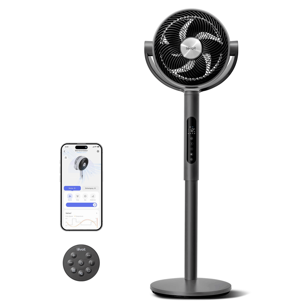 Levoit 20 dB Floor Fan Very Quiet with Intelligent Control via App & Alexa, DC Motor with 30 m Throwing Distance, Fan with Cooling, Fan with Remote Control, 4 Modes, 12 Levels, 12 Hours Timer - Image 1