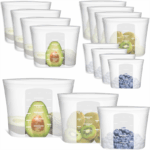 Reusable Storage Bag, 12 Pack 100% Silicone Food Storage Bags Stand Up Silicone Zip Lock Bags for Food Container, Freezer Microwave Oven Dishwasher Safe, 4 Medium 4 Small 4 Extra Small, Translucent
