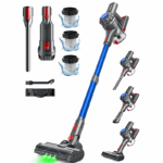 Ivormentico Cordless Mop Vacuum Cleaner, 50Mins/40KPA/450W Cordless Vacuum Cleaner, Broom Vacuum with Green LED, Vacuum Cleaner with Upgraded Floor Brush, for Carpets, Hard Floors, Pet Hair Blue [Energy Class A+++]
