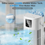 Portable Air Conditioners 1350 ml Mobile Air Conditioner, Quiet Air Cooler 36 W Low Consumption, 4 Speeds 2 Spray Modes, 12H Timer, 120° Oscillation Remote Control for Bedroom, Kitchen [Energy Class A+++] - Image 4
