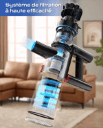 Ivormentico Cordless Mop Vacuum Cleaner, 50Mins/40KPA/450W Cordless Vacuum Cleaner, Broom Vacuum with Green LED, Vacuum Cleaner with Upgraded Floor Brush, for Carpets, Hard Floors, Pet Hair Blue [Energy Class A+++] - Image 4
