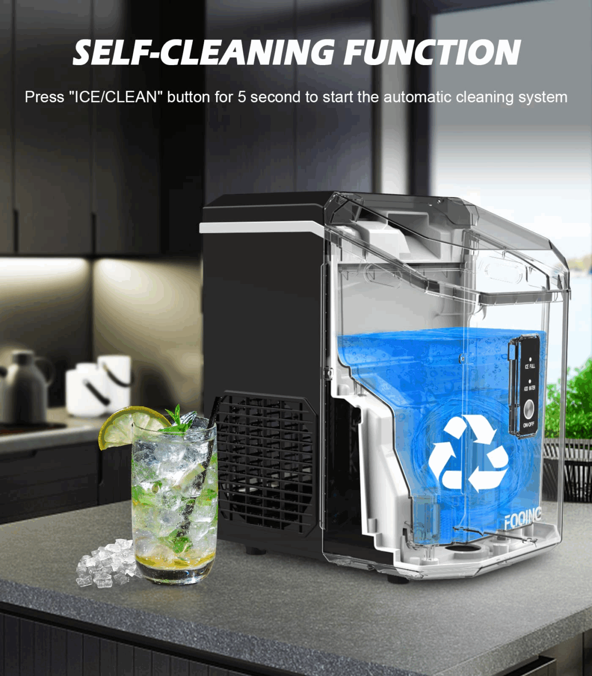 Ice Cube Machine, Crushed Ice Machine, Portable Crush Ice Cube Machine, Self-Cleaning with One-Click Operation, Soft Chewable Ball Ice in 7 Minutes, 16 kg/24H Crushed Ice Machine for Home - Image 4