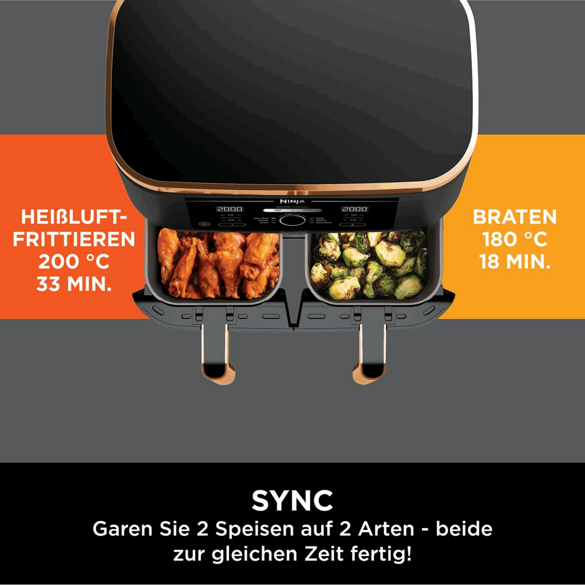 Ninja Foodi MAX Dual Zone [AF400EUCP] Hot Air Fryer 2 Large Frying Compartments, 6 Functions, 2 Independent Garzones, 9.5 Litres - Image 4