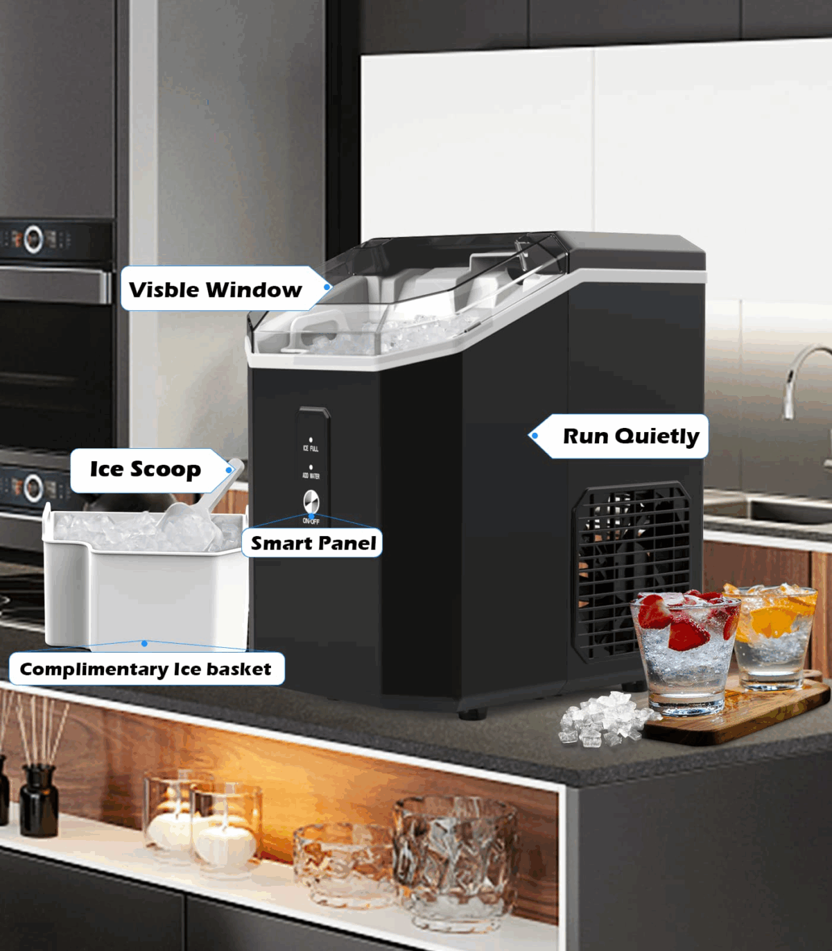 Ice Cube Machine, Crushed Ice Machine, Portable Crush Ice Cube Machine, Self-Cleaning with One-Click Operation, Soft Chewable Ball Ice in 7 Minutes, 16 kg/24H Crushed Ice Machine for Home - Image 6