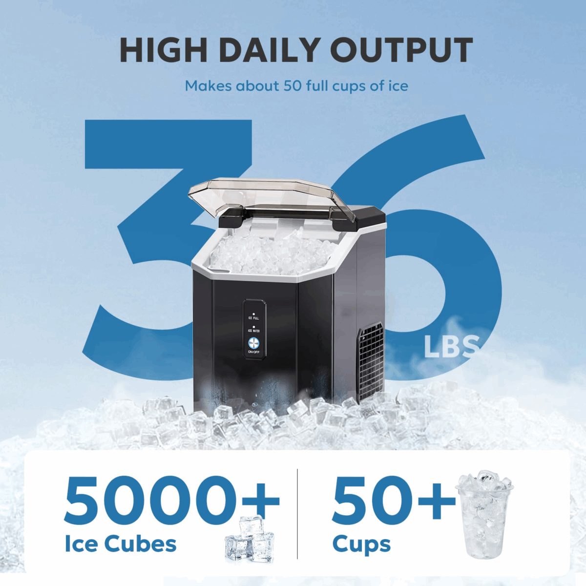 Ice Cube Machine, Crushed Ice Machine, Portable Crush Ice Cube Machine, Self-Cleaning with One-Click Operation, Soft Chewable Ball Ice in 7 Minutes, 16 kg/24H Crushed Ice Machine for Home - Image 7